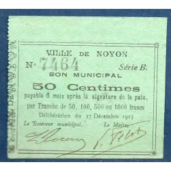 Bon ville Noyon 50 centimes, Spl, 17.12.1915 Pirot 60-65 Billet