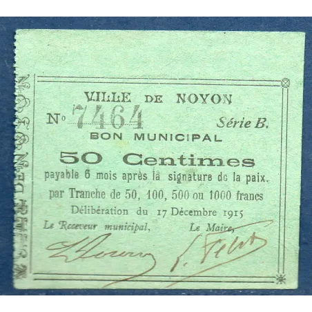 Bon ville Noyon 50 centimes, Spl, 17.12.1915 Pirot 60-65 Billet