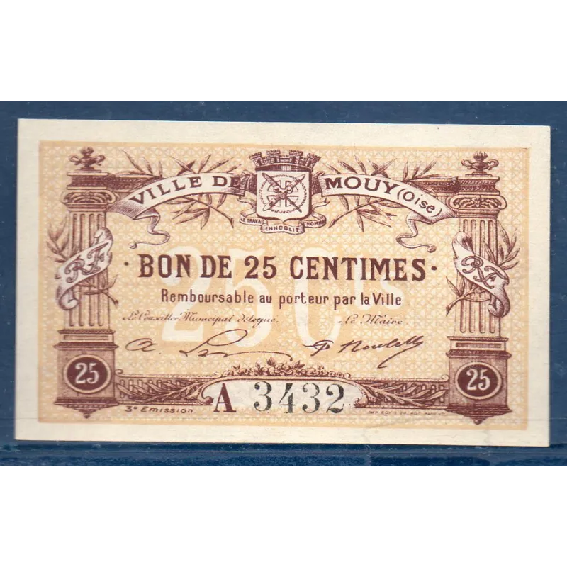 Bon ville Mouy 25 centimes, Neuf, 18.9.1915 Pirot 60-51 Billet Bon ville Mouy 25 centimes, Neuf, 18.9.1915 Pirot 60-51 Billet