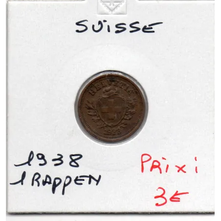 Suisse 1 rappen 1938 TTB, KM.3 Bronze