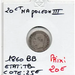 20 centimes Napoléon III tête nue 1860 BB Strasbourg TTB-