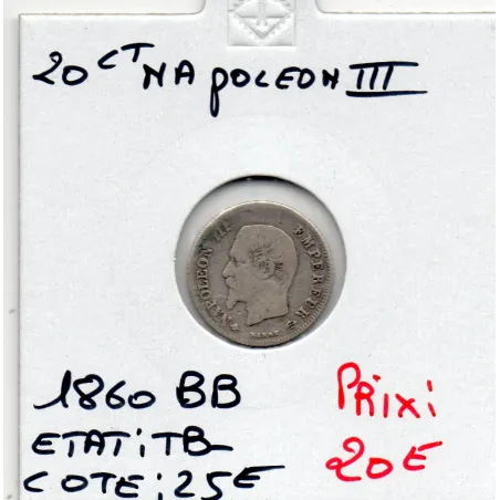 20 centimes Napoléon III tête nue 1860 BB Strasbourg TTB-