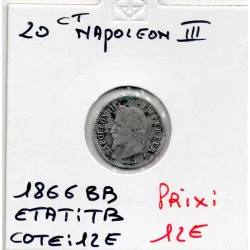 20 centimes Napoléon III tête laurée 1866 BB Strasbourg TB