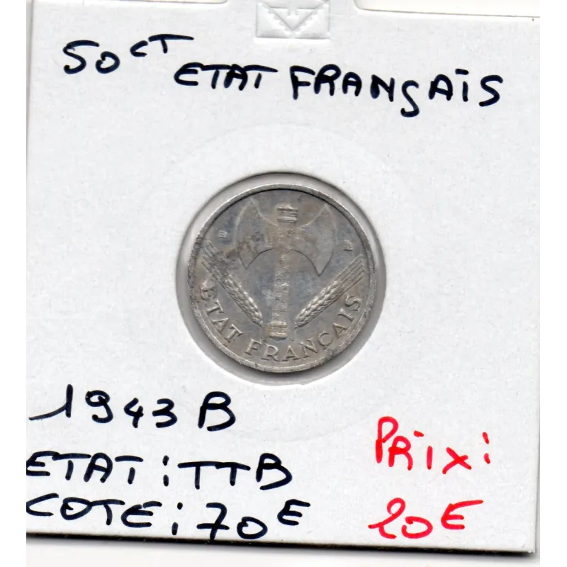 50 centimes Francisque Bazor 1943 B Beaumont TTB tache 50 centimes Francisque Bazor 1943 B Beaumont TTB tache
