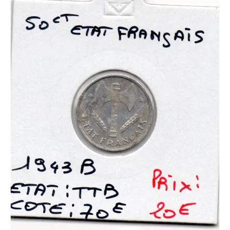 50 centimes Francisque Bazor 1943 B Beaumont TTB tache