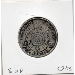 2 francs Napoléon III tête laurée 1869 A Paris, TTB nettoyée rayures