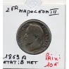 2 francs Napoléon III tête laurée 1869 A Paris, B nettoyée