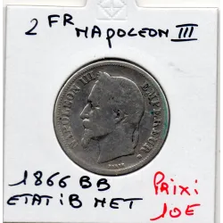 2 francs Napoléon III tête laurée 1866 BB Strasbourg B