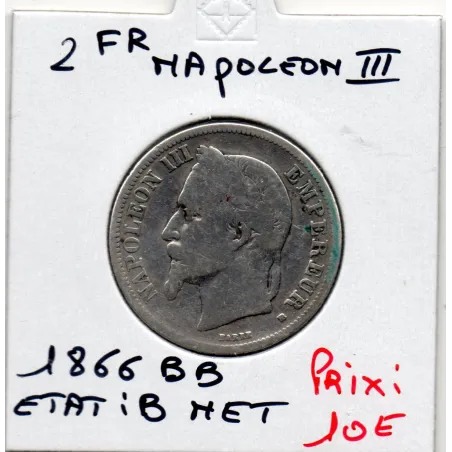 2 francs Napoléon III tête laurée 1866 BB Strasbourg B