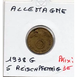 Allemagne 5 reichspfennig 1938 G, TTB KM.91