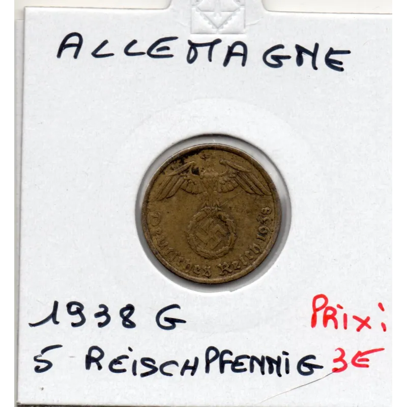Allemagne 5 reichspfennig 1938 G, TTB KM.91 Allemagne 5 reichspfennig 1938 G, TTB KM.91