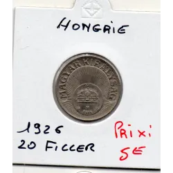 Hongrie 20 Filler 1926 Sup+, KM.508 fond rayonnant