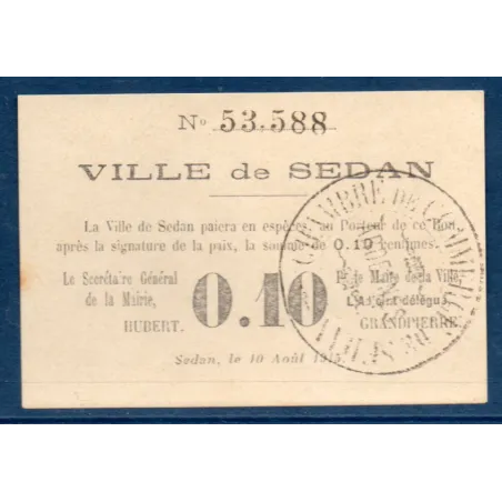 Sedan 10 centimes, Spl, 10.8.1915 Pirot 117.2 Billet de la chambre de commerce