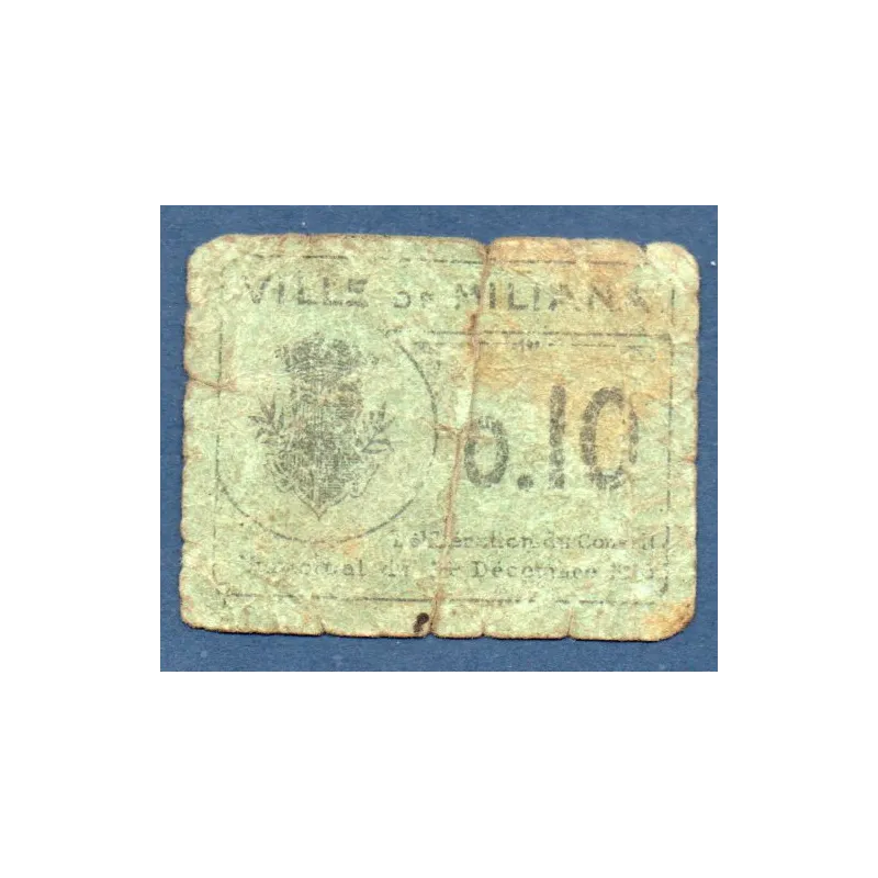 Bon ville Miliana (Algérie) 10 centimes, AB, 14.12.1916 Pirot Miliana-2 Billet Bon ville Miliana (Algérie) 10 centimes, AB, 14.12.1916 Pirot Miliana-2 Billet