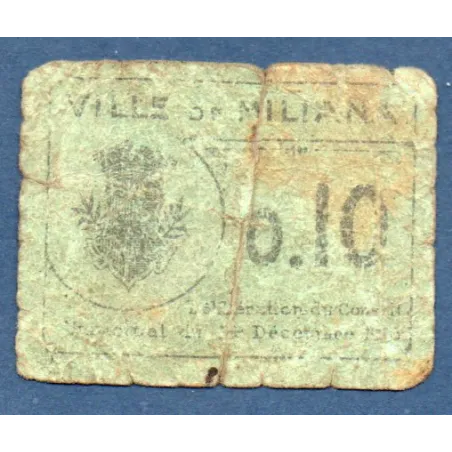 Bon ville Miliana (Algérie) 10 centimes, AB, 14.12.1916 Pirot Miliana-2 Billet