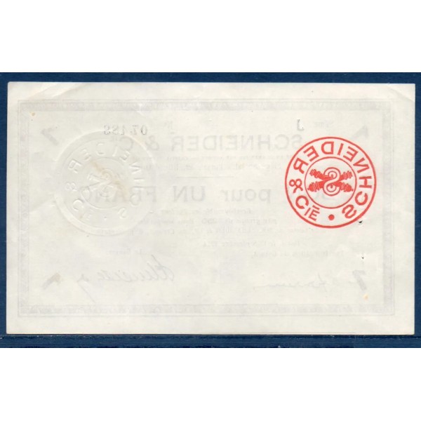 Bon Schneider & Cie Le Creusot 1 franc, TTB, 15.9.1914 Pirot 71-05 Billet