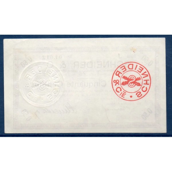 Bon Schneider & Cie Le Creusot 50 centimes, TTB, 15.9.1914 Pirot 71-03 Billet