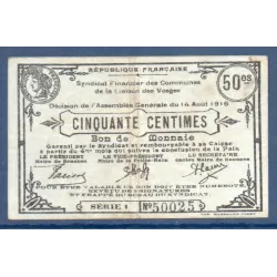 Bon ville Senones 50 centimes, TB, 14.8.1916 Pirot 88-72 Billet