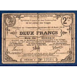 Bon ville Senones 2 francs, TB, 14.8.1916 Pirot 88-75 Billet