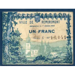 Bon ville Remiremont 1 franc, TB, 7.10.1916 Pirot 88-67 Billet