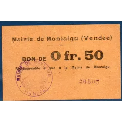 Bon ville Montaigu 50 centimes, Sup, ND Pirot 85-04 Billet