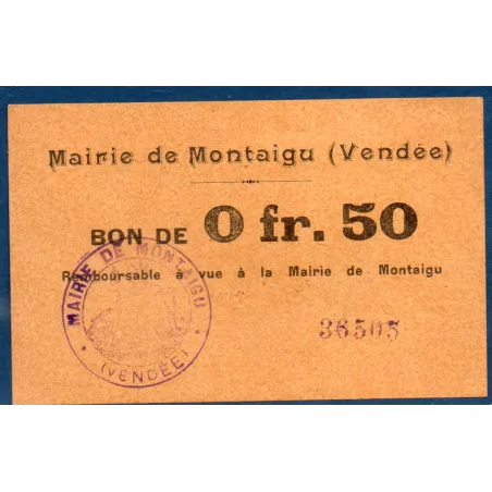 Bon ville Montaigu 50 centimes, Sup, ND Pirot 85-04 Billet