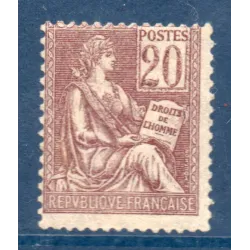 Timbre France Yvert No 113 Mouchon type I 20c Brun-Lilas neuf ** trace infime jaune sur gomme