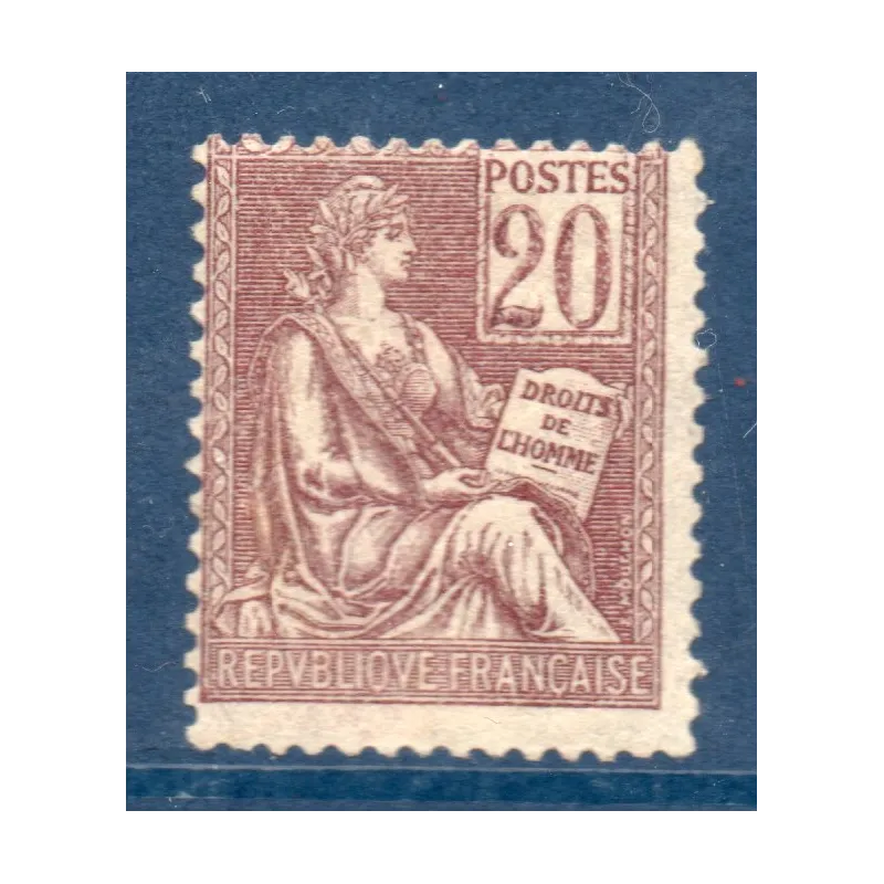 Timbre France Yvert No 113 Mouchon type I 20c Brun-Lilas neuf ** trace infime jaune sur gomme Timbre France Yvert No 113 Mouchon type I 20c Brun-Lilas neuf ** trace infime jaune sur gomme