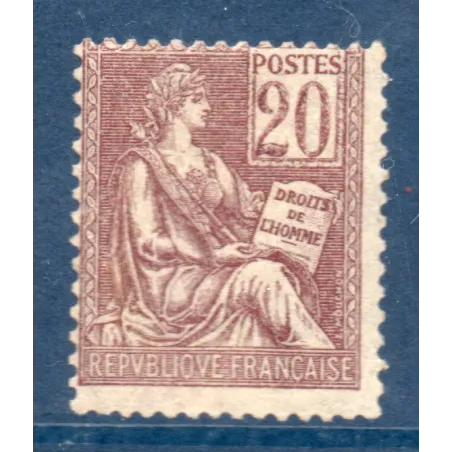 Timbre France Yvert No 113 Mouchon type I 20c Brun-Lilas neuf ** trace infime jaune sur gomme