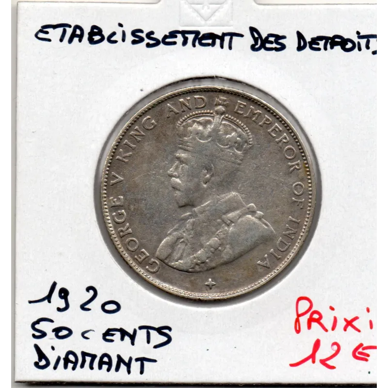 Etablissement des Détroits 50 cents 1920 diamant TTB-, KM.35.1 Georges V
