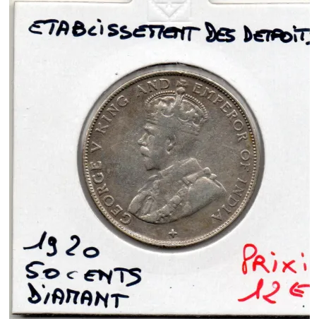 Etablissement des Détroits 50 cents 1920 diamant TTB-, KM.35.1 Georges V