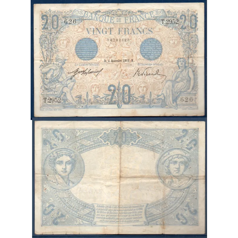 20 Francs Bleu, TB, 4.11.1912 Billet de la banque de France 20 Francs Bleu, TB, 4.11.1912 Billet de la banque de France