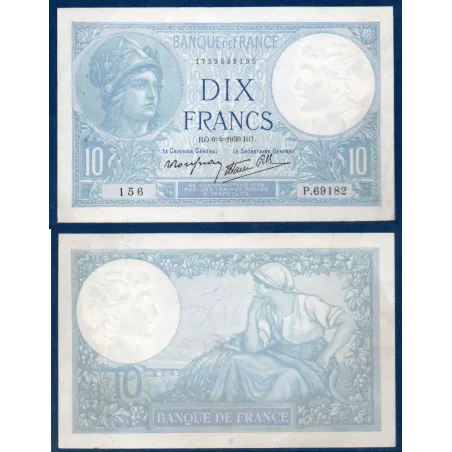 10 Francs Minerve, TTB+, 6.4.1939 Billet de la banque de France