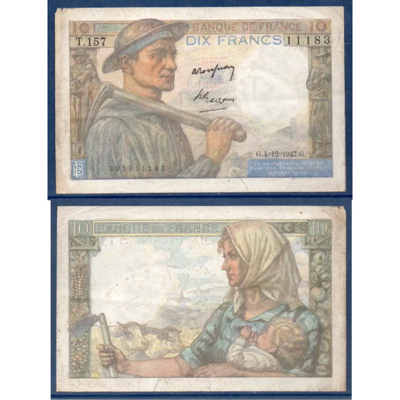 10 Francs Mineur, TB, 4.12.1947 Billet de la banque de France