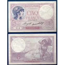 5 Francs Violet, TB+, 22.6.1933 Billet de la banque de France