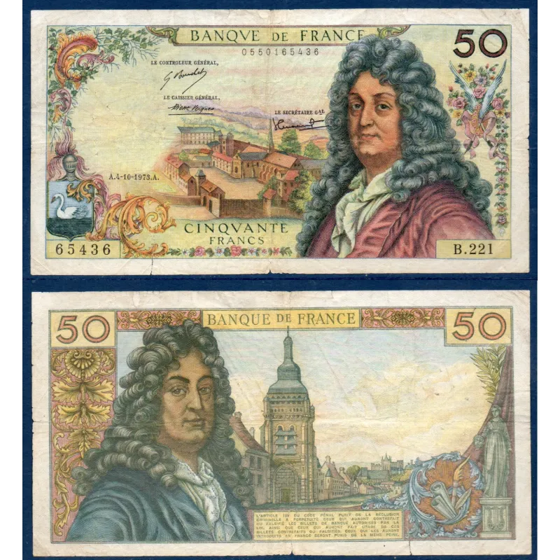 50 Francs Racine, TB, 4.10.1973 Billet de la banque de France 50 Francs Racine, TB, 4.10.1973 Billet de la banque de France