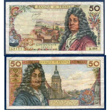 50 Francs Racine, TB, 2.1.1975 Billet de la banque de France