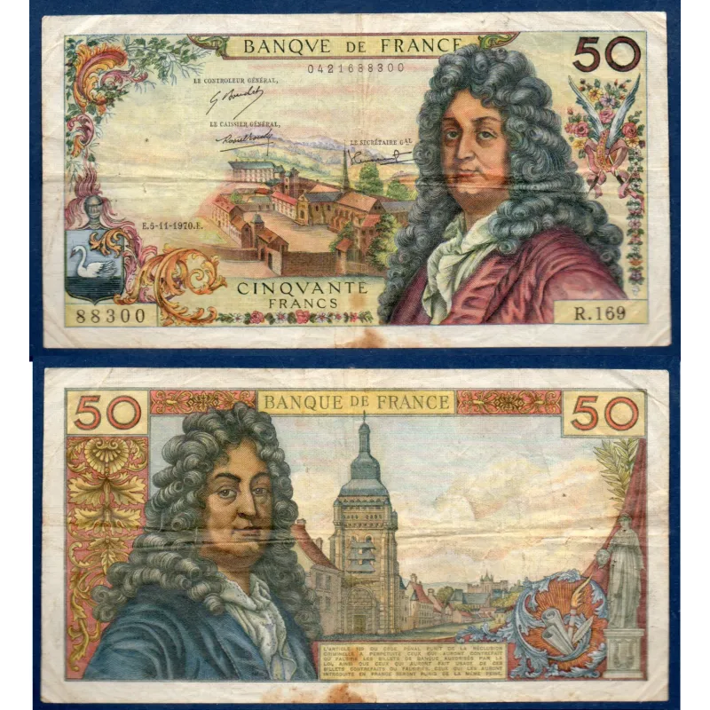 50 Francs Racine, TB, 5.11.1970 Billet de la banque de France 50 Francs Racine, TB, 5.11.1970 Billet de la banque de France