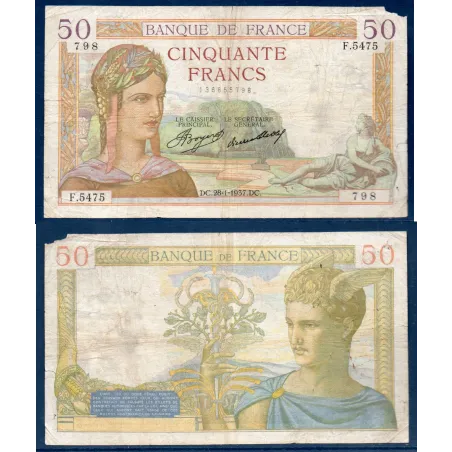 50 Francs Cérès, B, 28.1.1937 Billet de la banque de France