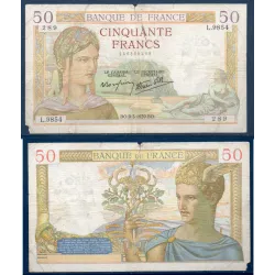 50 Francs Cérès, B, 9.3.1939 Billet de la banque de France