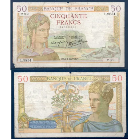 50 Francs Cérès, B, 9.3.1939 Billet de la banque de France
