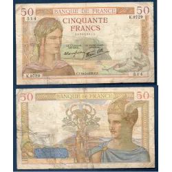 50 Francs Cérès, B, 16.2.1939 Billet de la banque de France