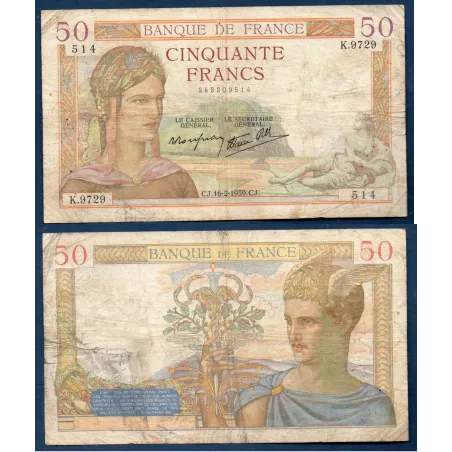 50 Francs Cérès, B, 16.2.1939 Billet de la banque de France