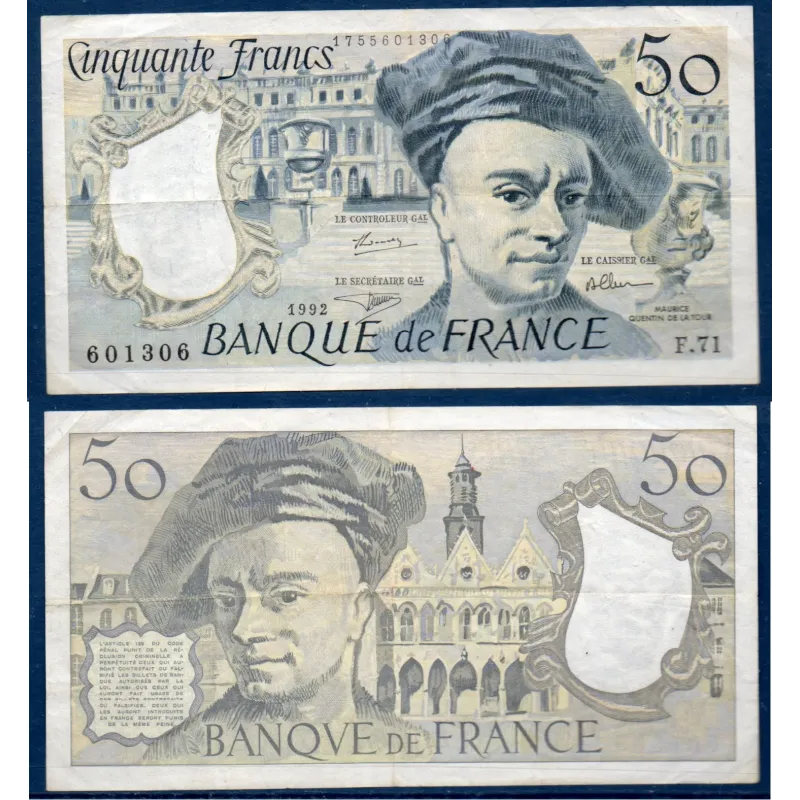 50 Francs Quentin, TB+, 1992 Billet de la banque de France 50 Francs Quentin, TB+, 1992 Billet de la banque de France
