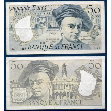 50 Francs Quentin, TB+, 1992 Billet de la banque de France