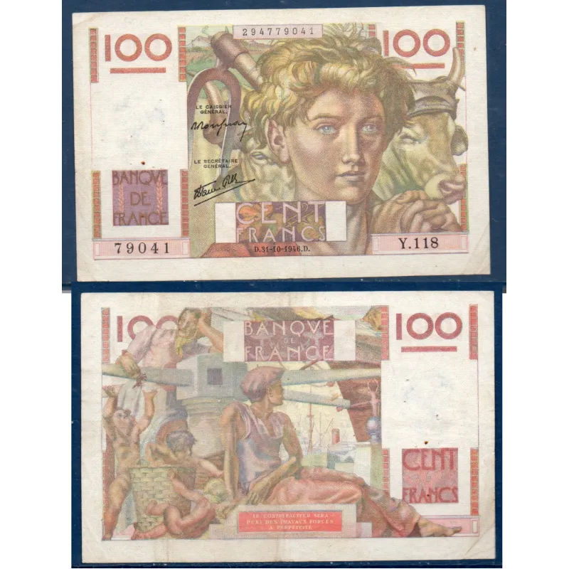 100 Francs Jeune Paysan, TTB-, 31.10.1946 Billet de la banque de France 100 Francs Jeune Paysan, TTB-, 31.10.1946 Billet de la banque de France