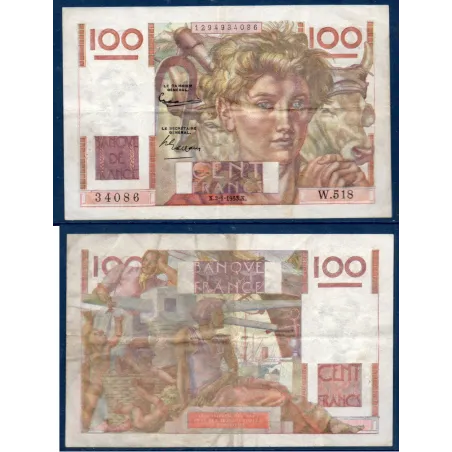 100 Francs Jeune Paysan, TTB-, 2.1.1953 Billet de la banque de France