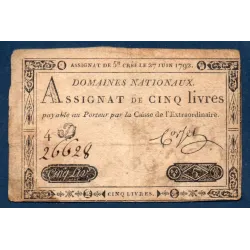 Assignat 5 livres, TB, 27.6.1792 signature Corsel Mus 37