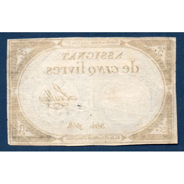 Assignat 5 livres 10 brumaire l'an 2, TTB-, signature Luillier Mus 39