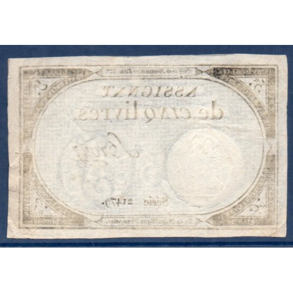 Assignat 5 livres 10 brumaire l'an 2, TTB, signature Brouz Mus 39